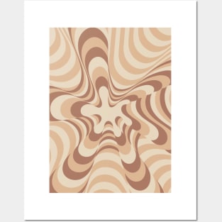 Abstract Groovy Retro Liquid Swirl in Brown Posters and Art